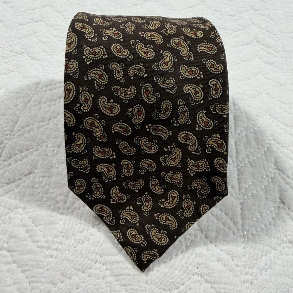 Vtg Christian Dior Cravates All Silk Paisley Pattern Men's Tie Brown‎ 56